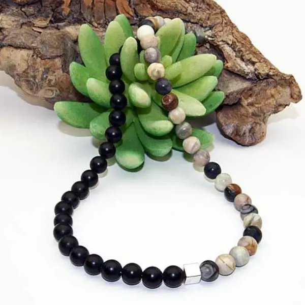 Jaspis-Onyx Halskette mit Silberteil
