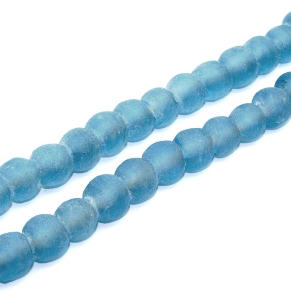 Glasperlen Stränge aus Ghana, 10 mm groß, eisblau